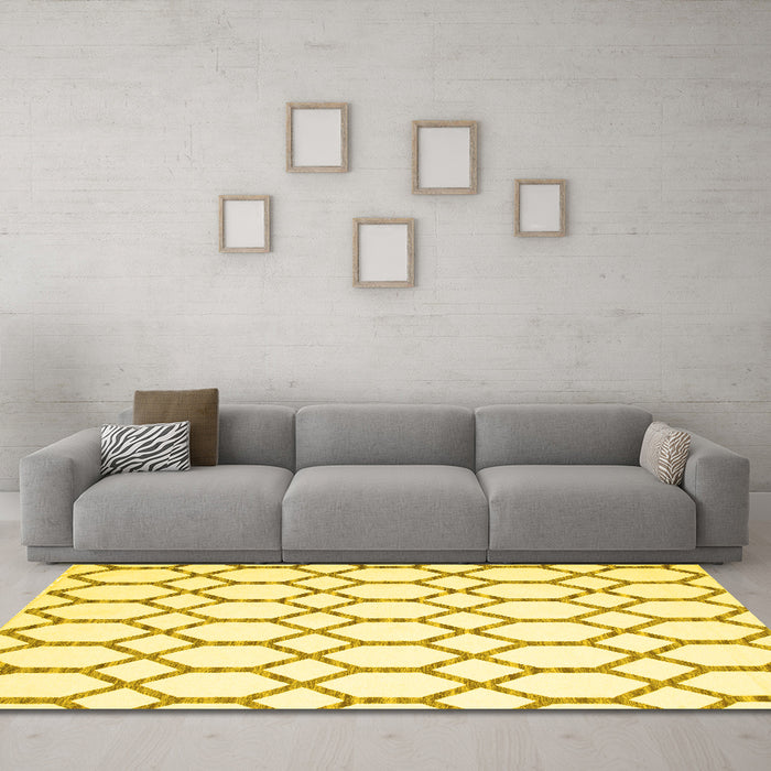Machine Washable Terrilis Yellow Contemporary Rug in a Living Room, wshcon631yw