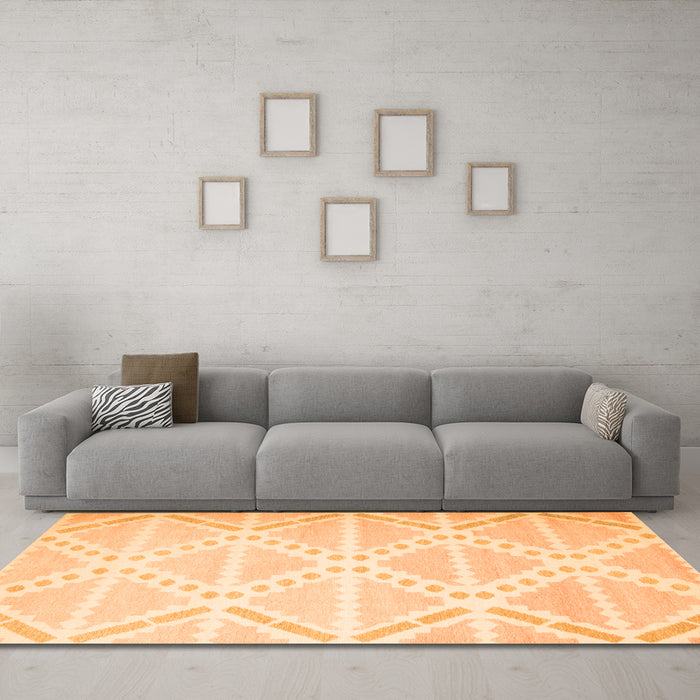 Machine Washable Abstract Orange Contemporary Area Rugs in a Living Room, wshcon632org
