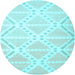 Round Abstract Light Blue Contemporary Rug, con632lblu