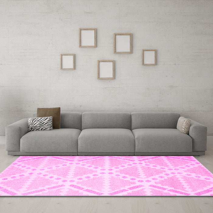 Machine Washable Abstract Pink Contemporary Rug in a Living Room, wshcon632pnk