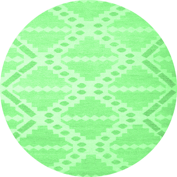 Round Machine Washable Abstract Emerald Green Contemporary Area Rugs, wshcon632emgrn