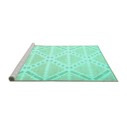 Sideview of Machine Washable Abstract Turquoise Contemporary Area Rugs, wshcon632turq