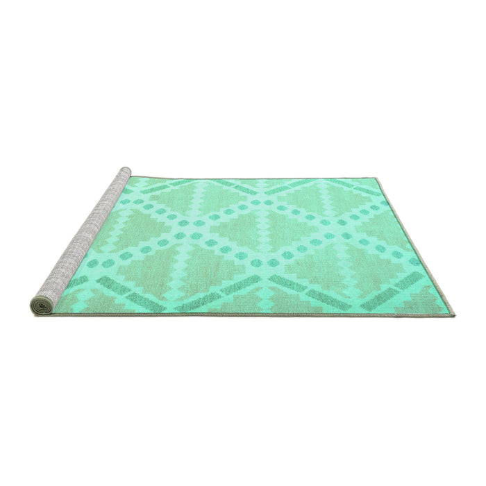 Sideview of Machine Washable Abstract Turquoise Contemporary Area Rugs, wshcon632turq