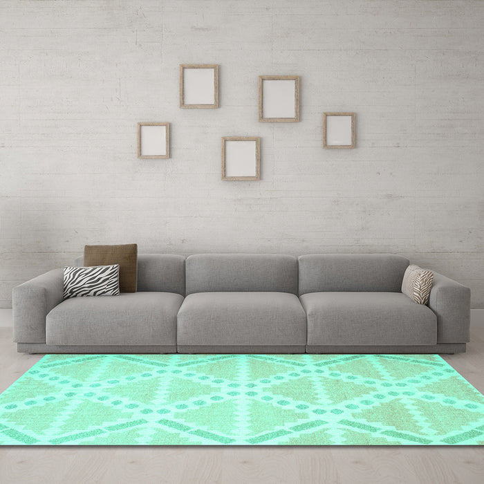 Machine Washable Abstract Turquoise Contemporary Area Rugs in a Living Room,, wshcon632turq