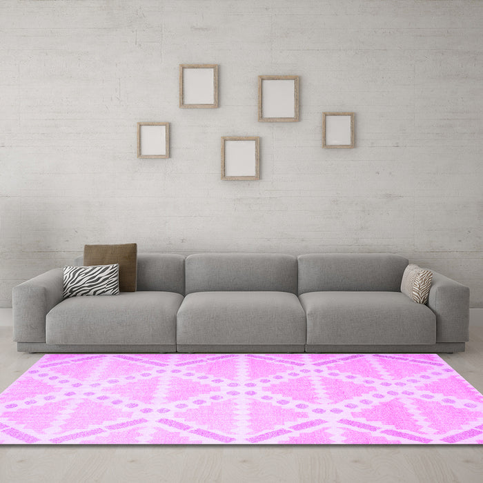 Machine Washable Abstract Purple Contemporary Area Rugs in a Living Room, wshcon632pur