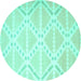 Round Machine Washable Abstract Turquoise Contemporary Area Rugs, wshcon632turq