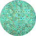 Round Southwestern Turquoise Country Rug, con633turq