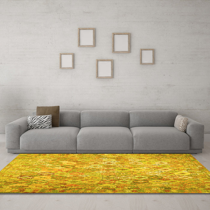 Machine Washable Southwestern Yellow Country Rug in a Living Room, wshcon633yw