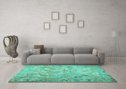 Machine Washable Southwestern Turquoise Country Area Rugs in a Living Room,, wshcon633turq