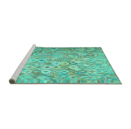 Sideview of Machine Washable Southwestern Turquoise Country Area Rugs, wshcon633turq