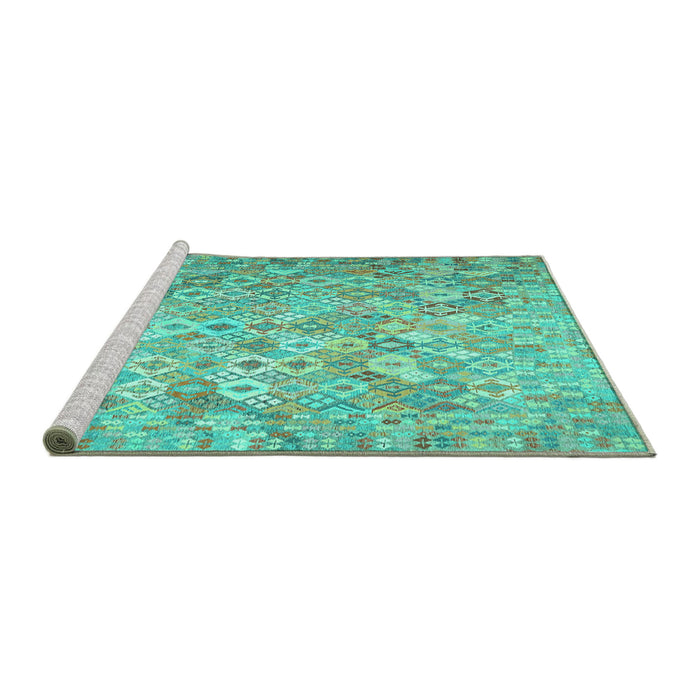 Sideview of Machine Washable Southwestern Turquoise Country Area Rugs, wshcon633turq