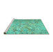 Sideview of Machine Washable Southwestern Turquoise Country Area Rugs, wshcon633turq