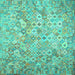 Square Machine Washable Southwestern Turquoise Country Area Rugs, wshcon633turq