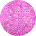 Round Machine Washable Southwestern Pink Country Rug, wshcon633pnk