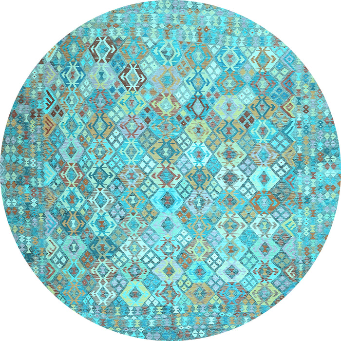 Round Machine Washable Southwestern Light Blue Country Rug, wshcon633lblu