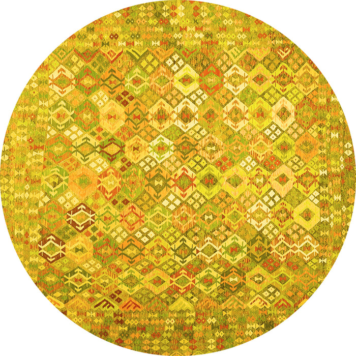 Round Machine Washable Southwestern Yellow Country Rug, wshcon633yw