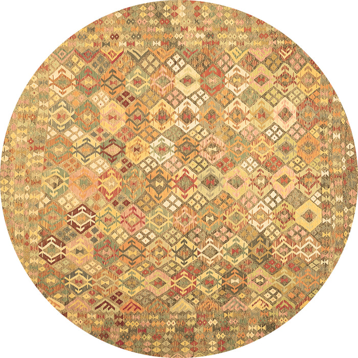 Round Machine Washable Southwestern Brown Country Rug, wshcon633brn