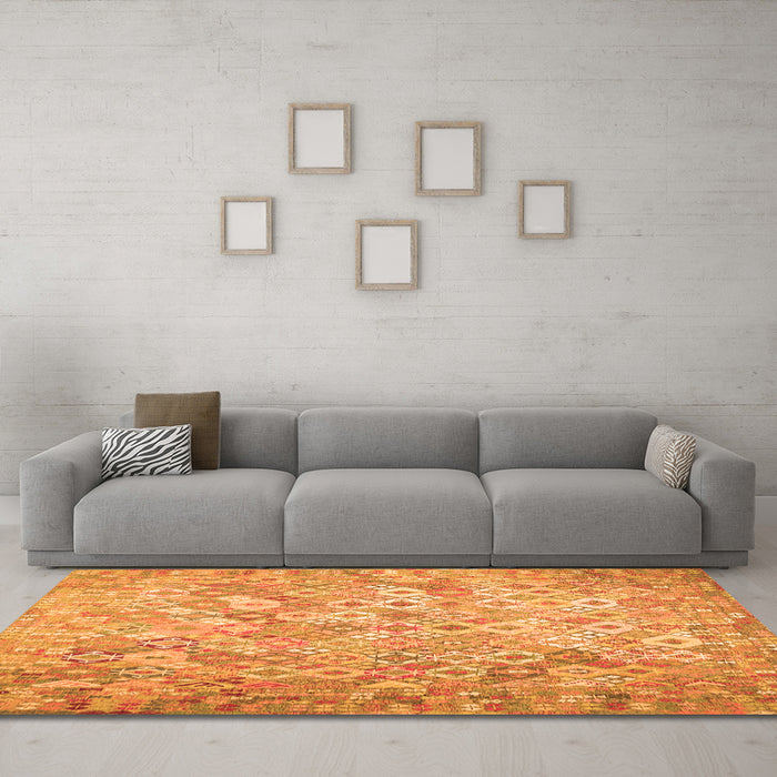 Machine Washable Southwestern Orange Country Area Rugs in a Living Room, wshcon633org