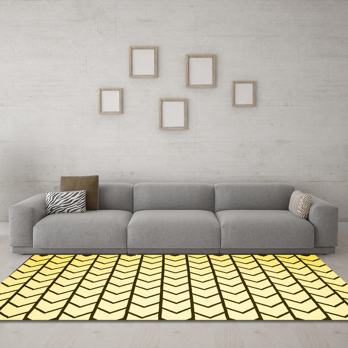Machine Washable Solid Yellow Modern Rug in a Living Room, wshcon634yw