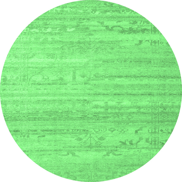 Round Machine Washable Abstract Emerald Green Contemporary Area Rugs, wshcon635emgrn
