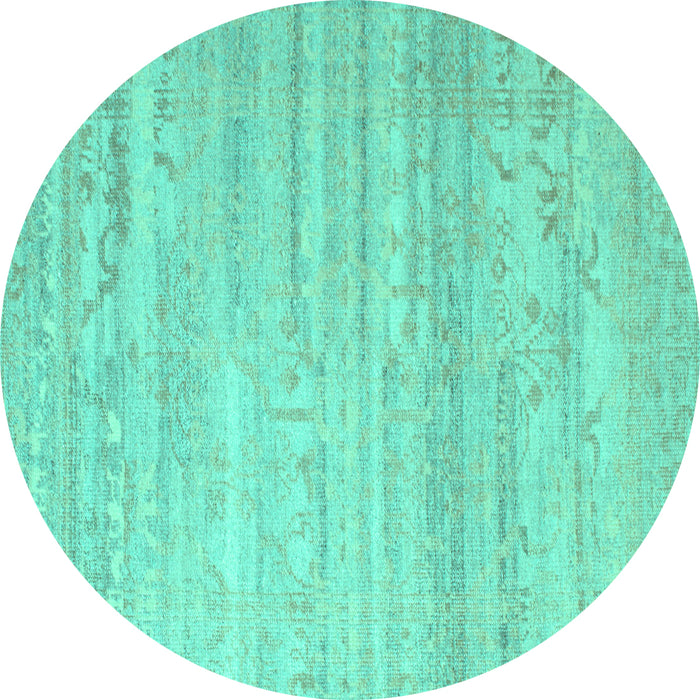 Round Abstract Turquoise Contemporary Rug, con635turq