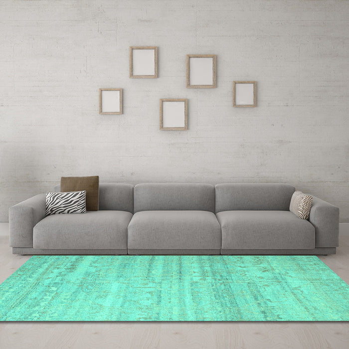 Machine Washable Abstract Turquoise Contemporary Area Rugs in a Living Room,, wshcon635turq