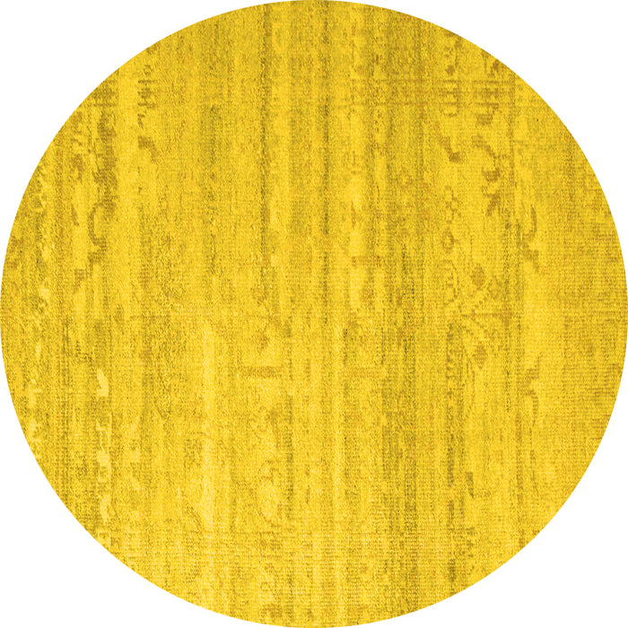 Round Machine Washable Abstract Yellow Contemporary Rug, wshcon635yw