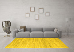 Machine Washable Abstract Yellow Contemporary Rug in a Living Room, wshcon635yw