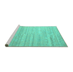 Sideview of Machine Washable Abstract Turquoise Contemporary Area Rugs, wshcon635turq