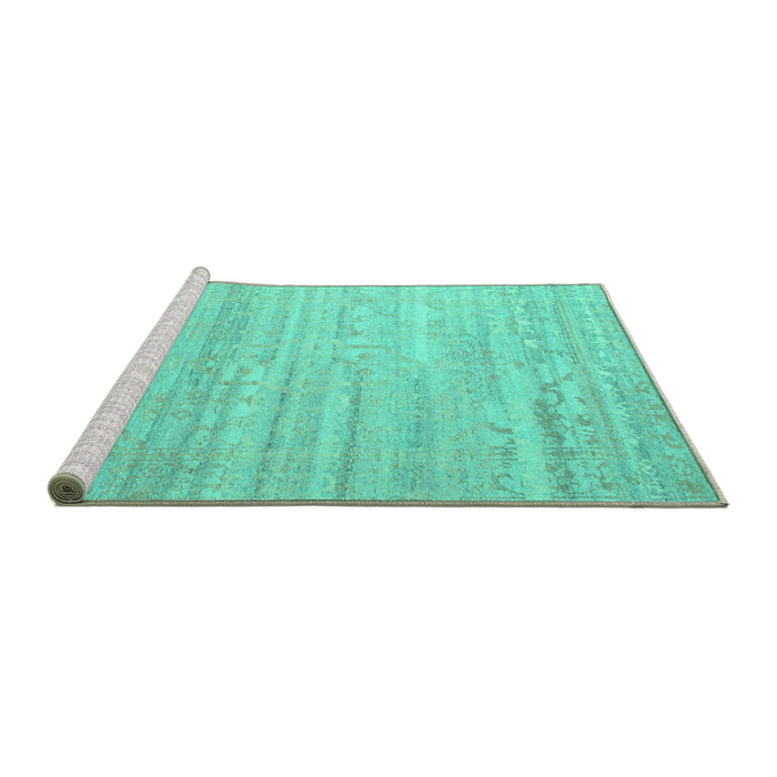 Sideview of Machine Washable Abstract Turquoise Contemporary Area Rugs, wshcon635turq
