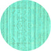 Round Machine Washable Solid Turquoise Modern Area Rugs, wshcon636turq