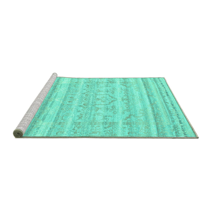Sideview of Machine Washable Solid Turquoise Modern Area Rugs, wshcon636turq