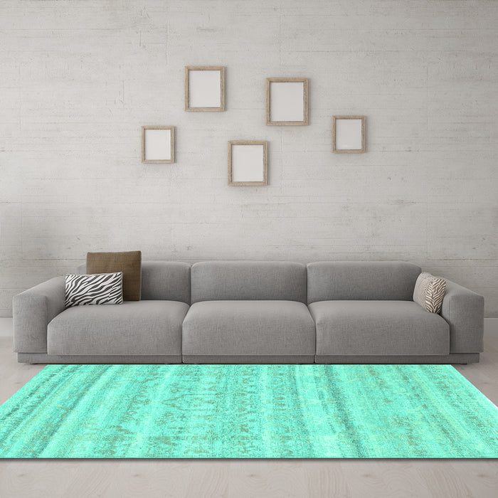 Machine Washable Solid Turquoise Modern Area Rugs in a Living Room,, wshcon636turq