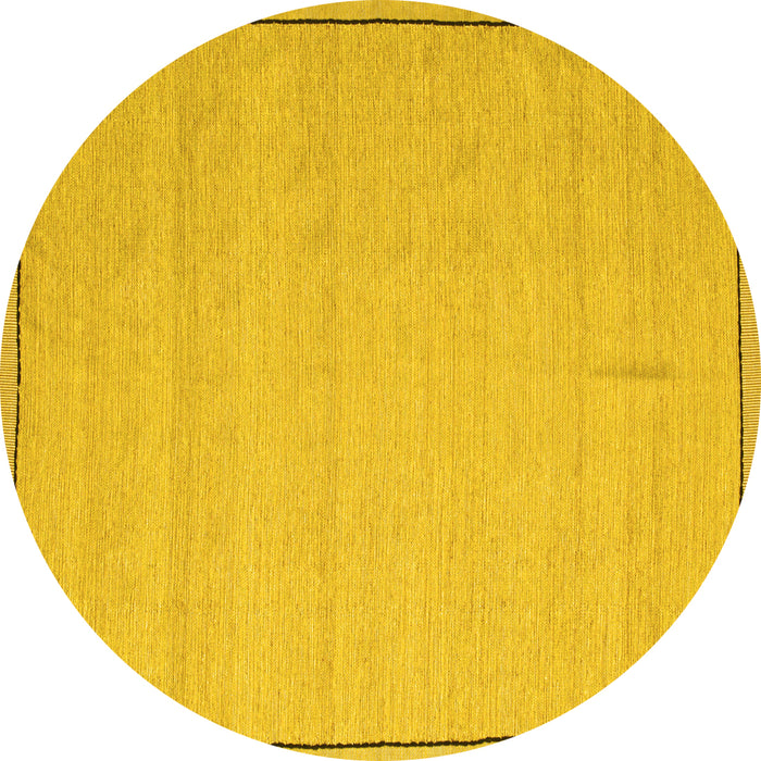 Round Machine Washable Abstract Yellow Contemporary Rug, wshcon638yw