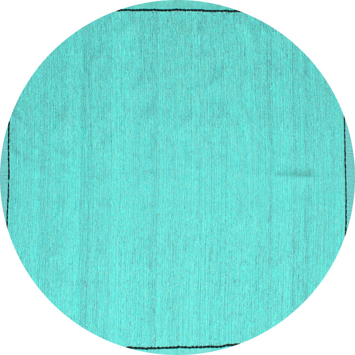 Round Machine Washable Abstract Turquoise Contemporary Area Rugs, wshcon638turq