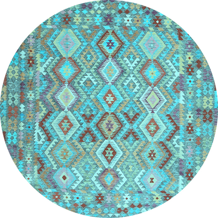 Round Machine Washable Southwestern Light Blue Country Rug, wshcon639lblu