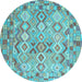 Round Machine Washable Southwestern Light Blue Country Rug, wshcon639lblu