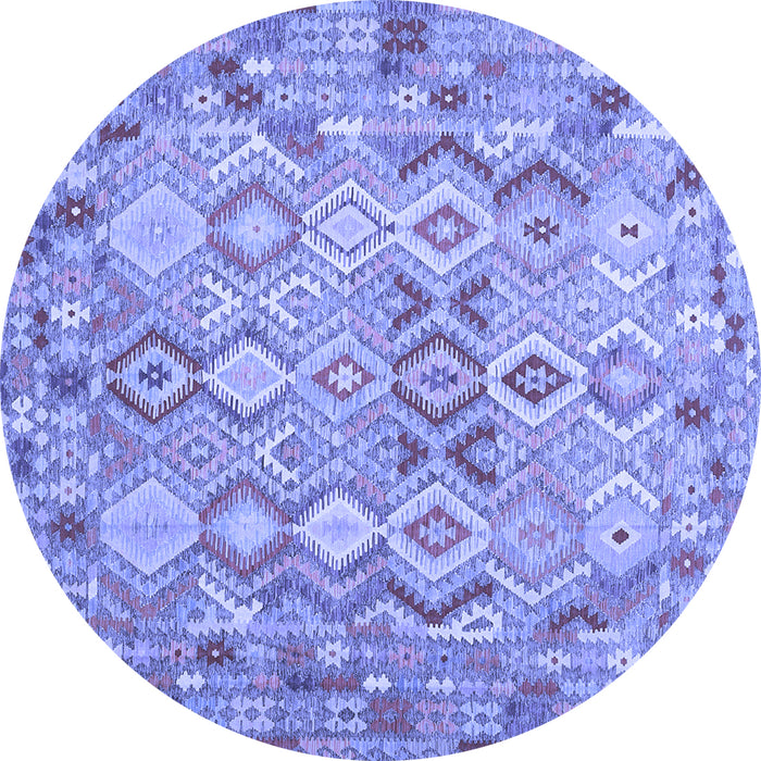 Round Machine Washable Southwestern Blue Country Rug, wshcon639blu