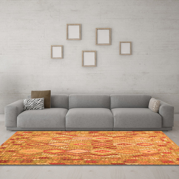 Machine Washable Southwestern Orange Country Area Rugs in a Living Room, wshcon639org