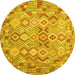 Round Machine Washable Southwestern Yellow Country Rug, wshcon639yw