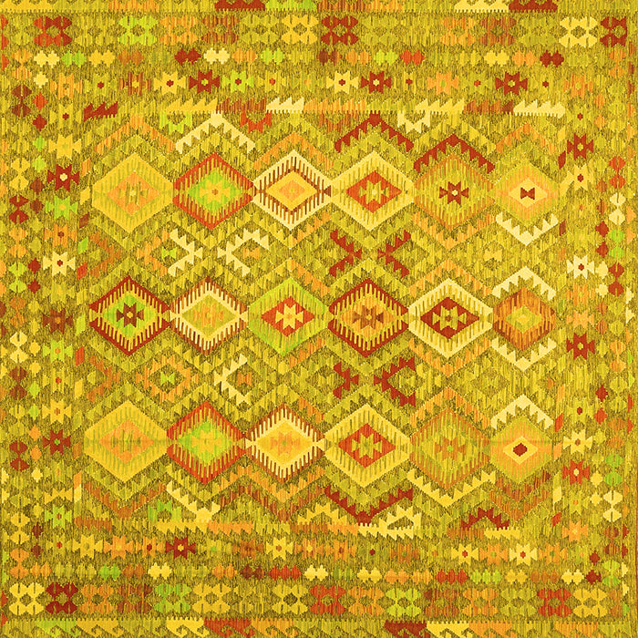 Square Machine Washable Southwestern Yellow Country Rug, wshcon639yw