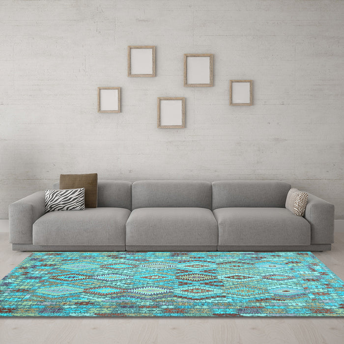 Machine Washable Southwestern Light Blue Country Rug in a Living Room, wshcon639lblu