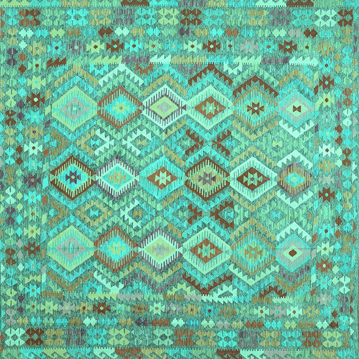 Square Machine Washable Southwestern Turquoise Country Area Rugs, wshcon639turq
