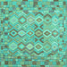 Square Machine Washable Southwestern Turquoise Country Area Rugs, wshcon639turq