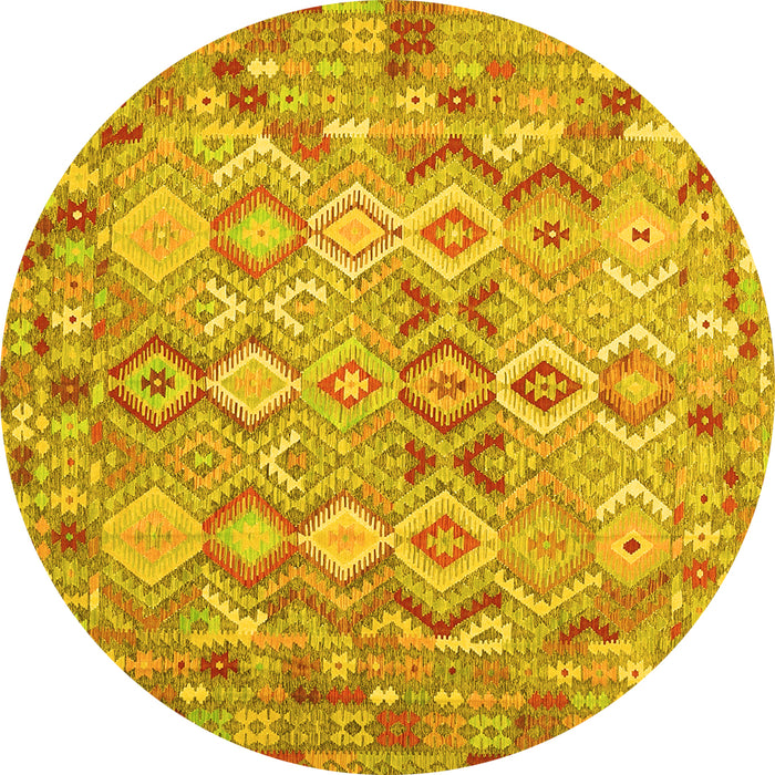 Round Southwestern Yellow Country Rug, con639yw