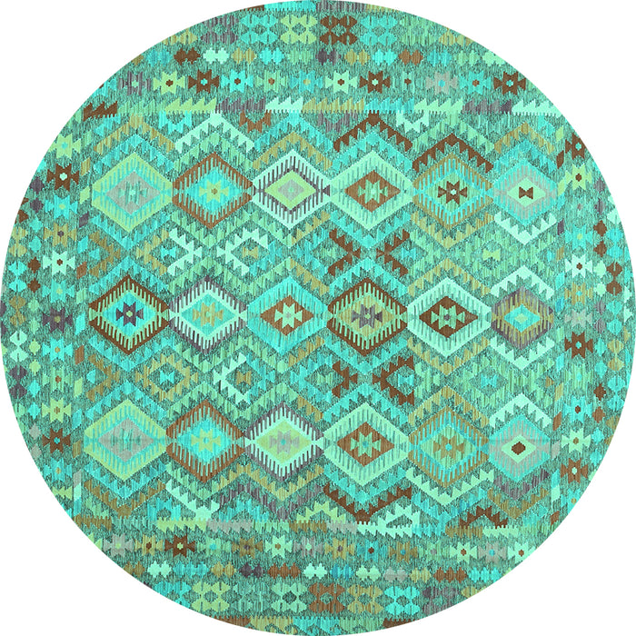 Round Southwestern Turquoise Country Rug, con639turq