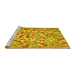 Sideview of Machine Washable Southwestern Yellow Country Rug, wshcon639yw