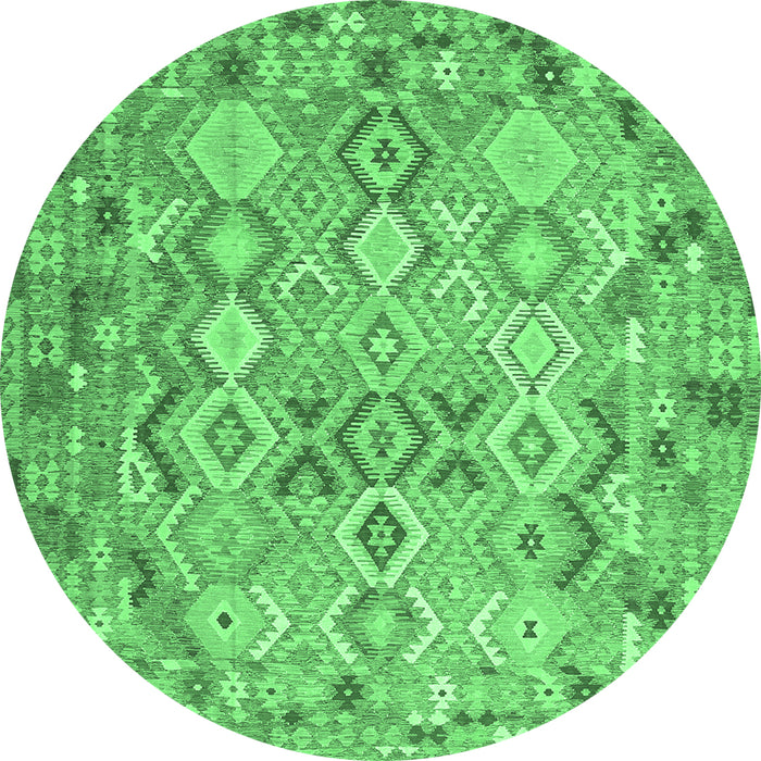 Round Southwestern Emerald Green Country Rug, con639emgrn