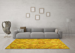Machine Washable Southwestern Yellow Country Rug in a Living Room, wshcon639yw