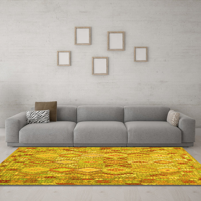 Machine Washable Southwestern Yellow Country Rug in a Living Room, wshcon639yw